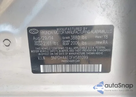 2015 Hyundai Elantra Se из США, поврежденный, VIN 5NPDH4AE0FH581099
